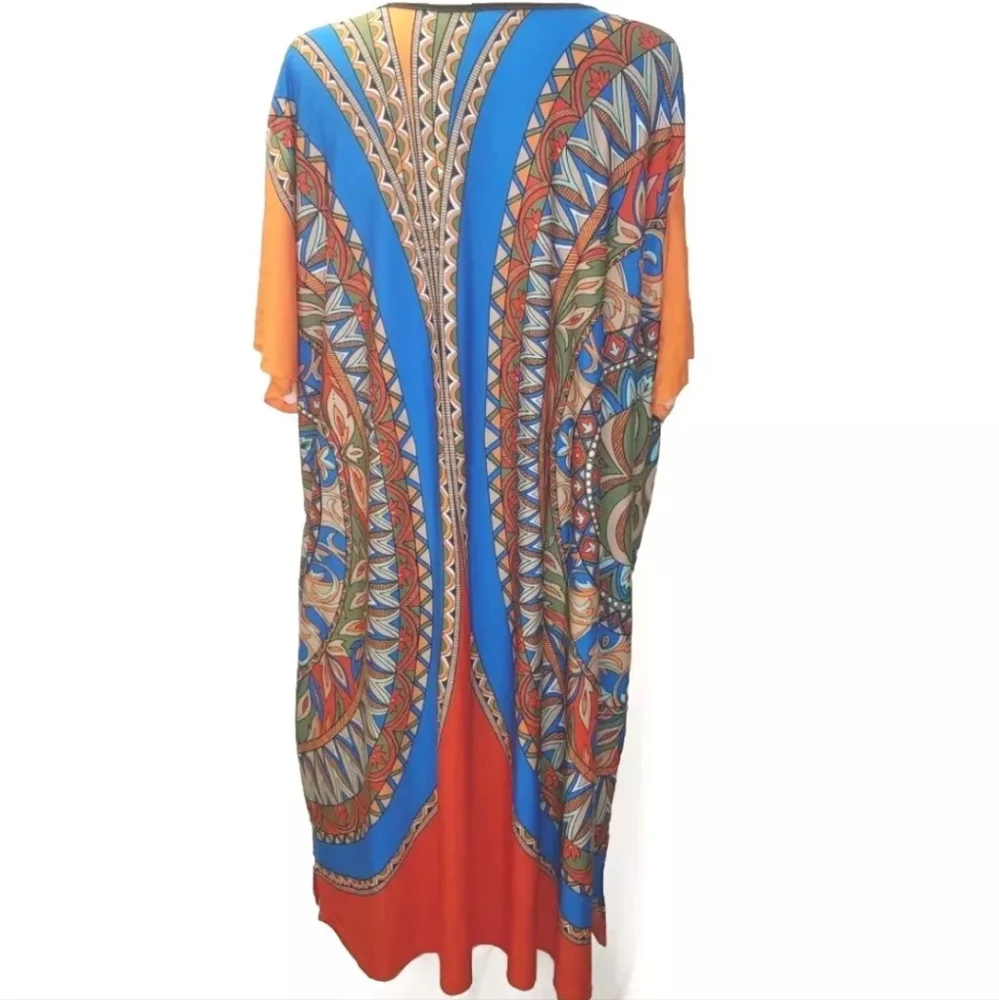 Ashley Stewart Tribal Midi Dress Woman Plus 34W 36W Orange Geometric Tribal New
